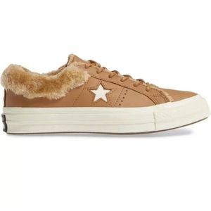 BNWT Converse with fur in burnt camel color